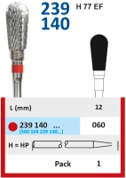239140060 фреза твс - груша - 060 красный насечка крестообразная мелкая, метал/сплавы, пластмасса