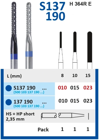 137190010 Фреза твс  для фрезерного станка - фиссура с закругленным концом -  010  HORICO
