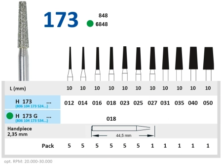 H173016 Бор алмазный H - конус усеченный - 016 серый HORICO