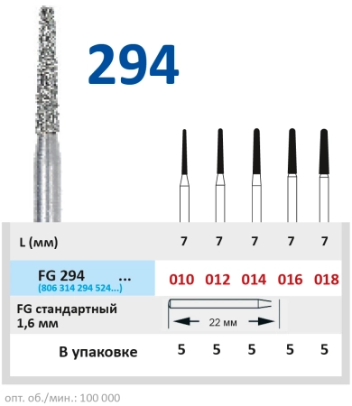 FG294010 Бор алмазный FG - конус закругленный - 010 серый HORICO
