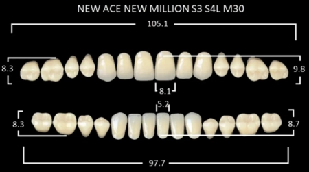 Зубы акриловые New Асе / New Million цвет B2 фасон S3, S4L / M30 (28 шт) Yamahachi