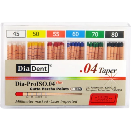 Гуттаперчевые штифты - конусность 04 - №45-80 - 60 штук, DiaDent