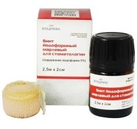 бинт йодоформный марлевый для стоматологии (содержание йодоформа 5%), 2.5м*2см, владмива