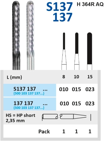 S137137023 Фреза твс  для фрезерного станка - фиссура с закругленным концом -  023  HORICO