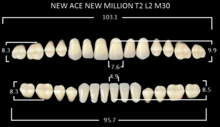 Зубы акриловые New Асе / New Million цвет A2 фасон T2, L2 / M30 (28 шт) Yamahachi