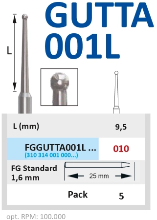 fggutta001l010 бор  fg - шар для обрезания гуттаперчи - 010 серый horico