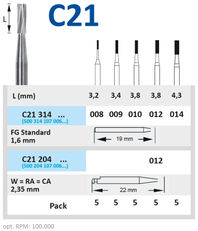 C21204012 Бор твердосплавный - цилиндр - 012  угловой наконечник  HORICO