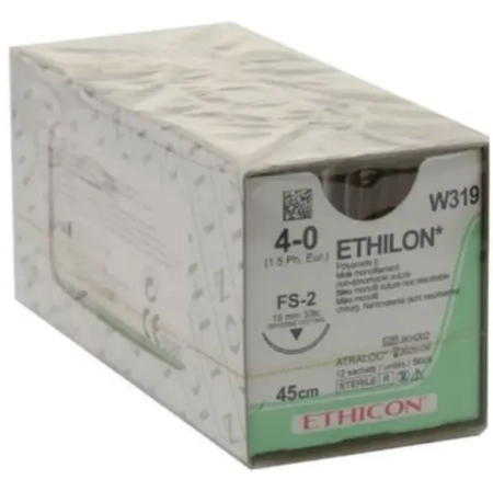 Этилон W319 4/0 (обратно-режущая FS-2 19 мм, синяя 45 см, окр. 3/8) 12шт/упак., Johnson&Johnson