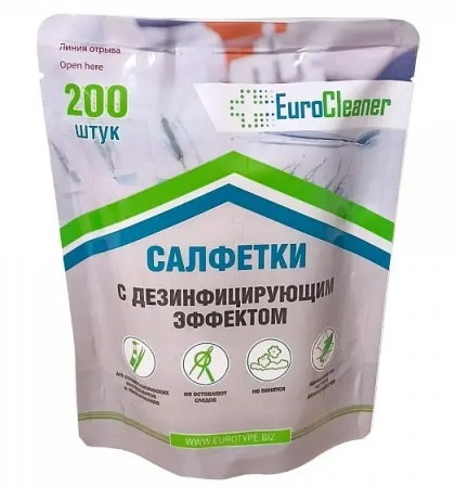 салфетки дезинфицир. в сменных блоках (200шт), евроклинер (тк=10уп) россия