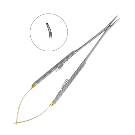 Иглодержатель хирургический изогнутый Castroviejo-Gomel TC, 18см,, 20-18* (HLW Dental Instruments)