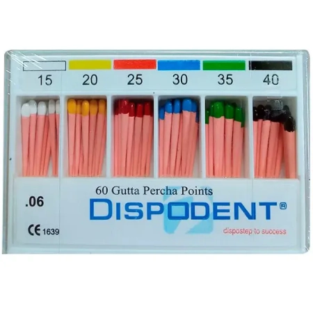 Штифты гуттаперчевые эндоканальные (Конусность .06)  Dispodent № 15-40,  60 шт.