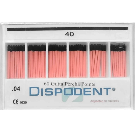 Штифты гуттаперчевые эндоканальные (Конусность .04)  Dispodent № 40,  60 шт.