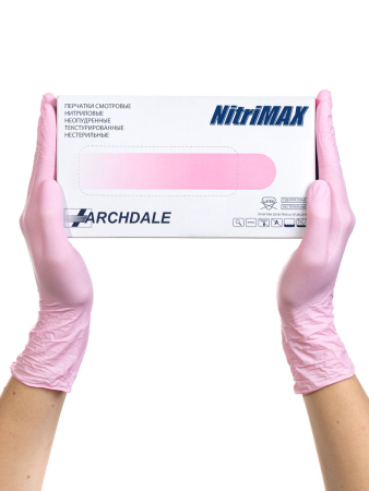 Перчатки нитриловые NitriMAX р-р: M розовые 3.8г (50 пар) ARCHDALE