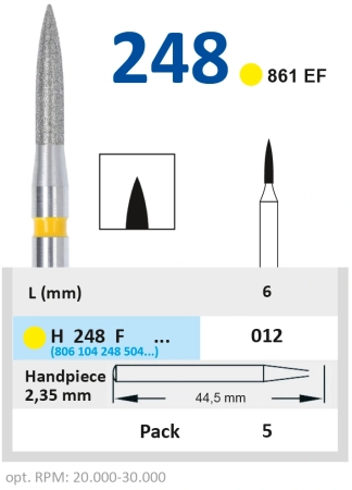 H248F012 Бор алмазный H - пламя заостренное - 012 желтый HORICO