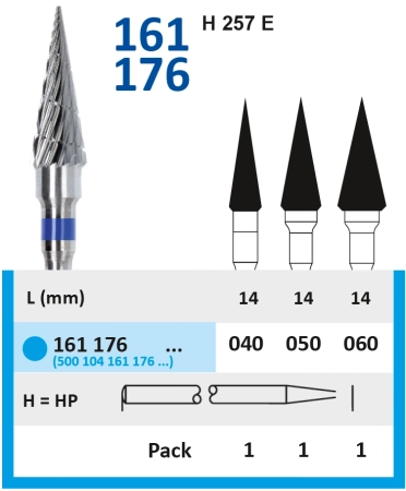 161176040 Фреза твс - Конус - 040 синий насечка простая  со спиральной поперечной бороздой H