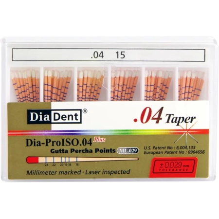 Гуттаперчевые штифты - конусность 04 - №15 - 60 штук, DiaDent