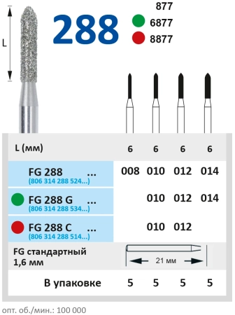FG288008 Бор алмазный FG - торпеда - 008 серый HORICO
