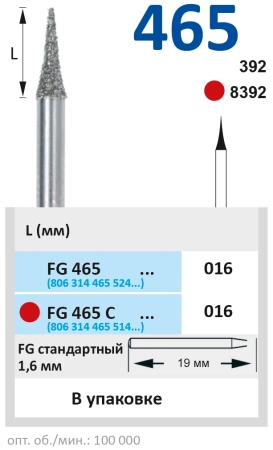 fg465c016 бор алмазный fg - окклюзионный - 016 красный horico