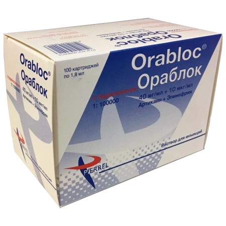 Ораблок Артикаин 40мг/мл + Эпинефрин 10мкг/мл, 4% 1:100 000 (100 картриджей по 1.8 мл) Pierrel