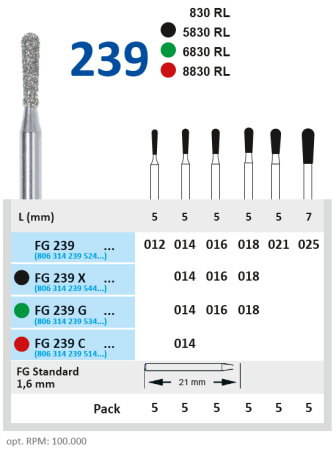 fg239025 бор алмазный fg - грушевидный - 025 серый horico