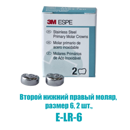 Stainless Steel Crowns - коронки в отдельных упаковках: второй нижний правый, №6, 2шт/уп., 3M ESPE