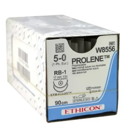 Пролен с 2 иглами L=90см., USP 5-0, RB-1 (колющая), 17мм 1/2с, 12шт., Johnson&Johnson