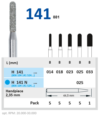 H141018 Бор алмазный H - цилиндр закругленный - 018 серый HORICO