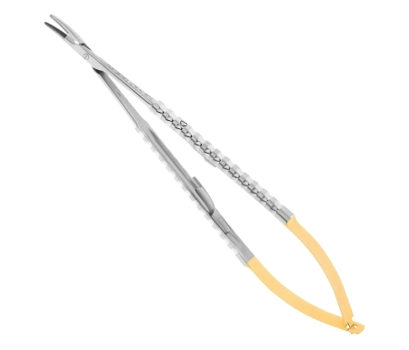 Иглодержатель хирургический изогнутый Micro-Nadelhalter TC, 18 см, 40-96TC* (HLW, Германия)