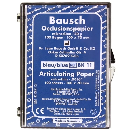ВК 11 Артикуляционная бумага в пластиковом боксе, синяя, 40мкм., 10*7см., 100л., Bausch