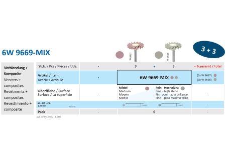 6W9669-MIX Диски (с прорезями) - полировка композита, угловой наконечник, Ø 14мм., HOR