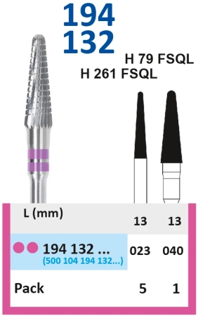 194132040 Фреза твс - конус - 040 розовый тонкие прямые лезвия со спиральной поперечной насечкой HOR