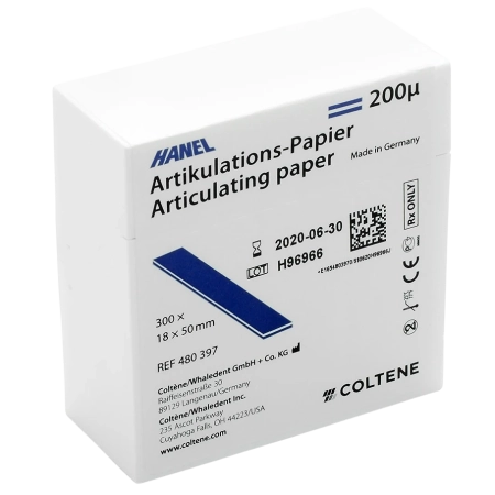 Артикуляционная бумага HANEL µ 200, синяя, I-форма 18х50мм., 300шт/уп., Coltene