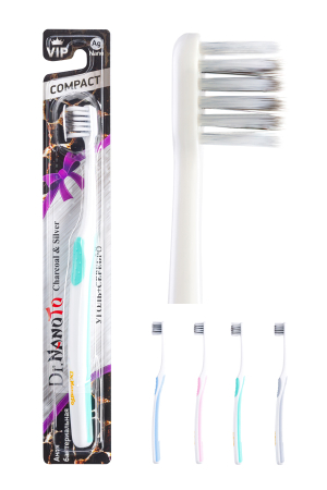 Зубная щетка Dr.NanoTo Compact Charcoal & Nano Silver компактная с древесным углем и наносеребром