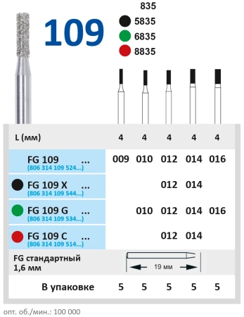 fg109012 бор алмазный fg - цилиндр- 012 серый horico