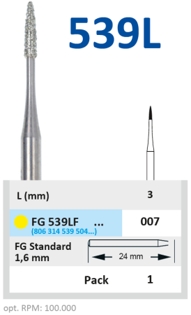 fg539lf007 бор алмазный fg - остроконечный - 007 желтый, horico