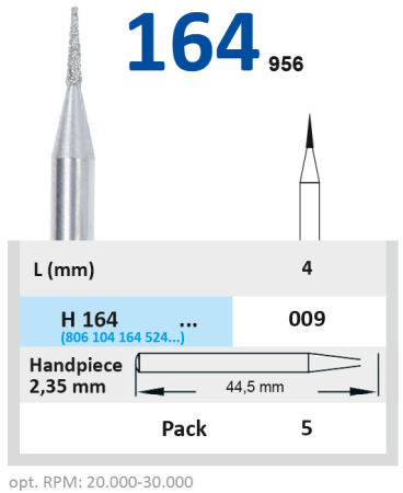 H164009 Бор алмазный H - конус остроконечный - 009 серый HORICO
