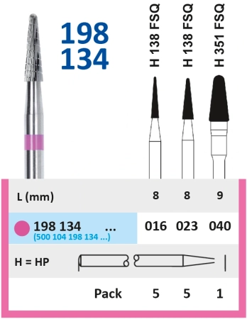 198134040 фреза твс - конус - 040 розовый тонкие прямые лезвия со спиральной поперечной насечкой hor