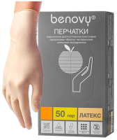 перчатки "benovy" латексные текстурированные неопудренные, размер: s, 50 пар (top glove)