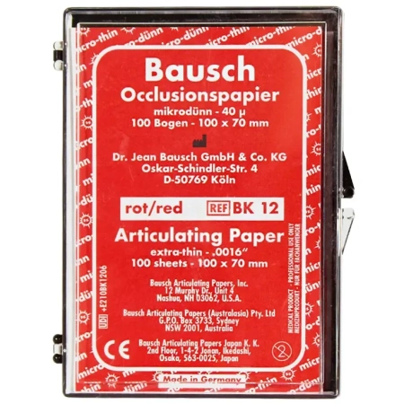 ВК 12 Артикуляционная бумага в пластиковом боксе, красная, 40мкм., 10*7см., 100л., Bausch