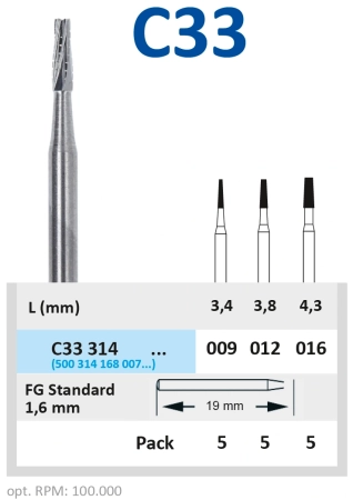 c33314012 бор твердосплавный - цилиндр - 012  турбинный наконечник  horico