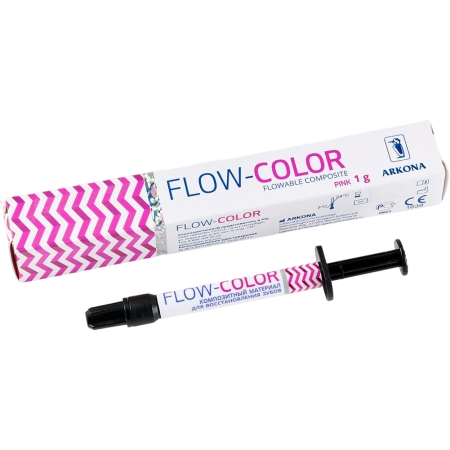 FLOW-COLOR розовый - микрогибридный светоотверждаемый композит типа "flow"с фтором, 1г., ARCONA