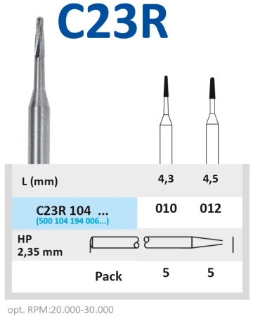 C23R104012 Бор твердосплавный - конус с закругленным концом - 012  прямой  наконечник  HORICO