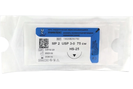 УНИФЛЕКС мононить поливинилиденфторидная синяя L=75см USP 3/0 HS-25 "Линтекс"