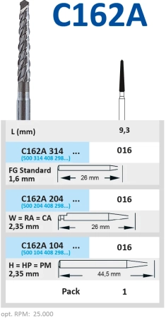 C162A204016 Бор твердосплавный - фреза по Линдеманну - 016  угловой наконечник для препарации кости