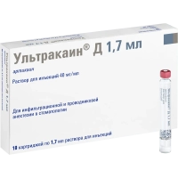 ультракаин д  раствор для инъекций, 40мг/мл (картриджи) 10 карпул х 1.7мл., sanofi aventis