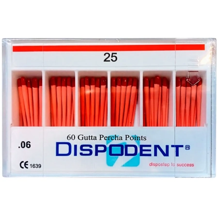 Штифты гуттаперчевые эндоканальные (Конусность .06)  Dispodent № 25,  60 шт.
