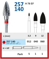 257140060 фреза твс - пламя - 060 красный насечка крестообразная мелкая, мет/сплавы, пластмасса