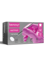 перчатки "benovy" нитриловые -  50 пар (top glove) розовые m