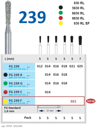 FG239F021 Бор алмазный FG - грушевидный - 021 желтый HORICO