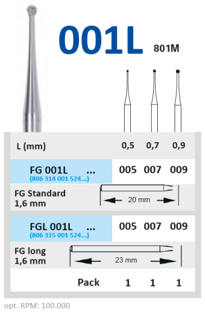 fg001l009 бор алмазный fg - шар - 009 серый для микропрепарирования horico